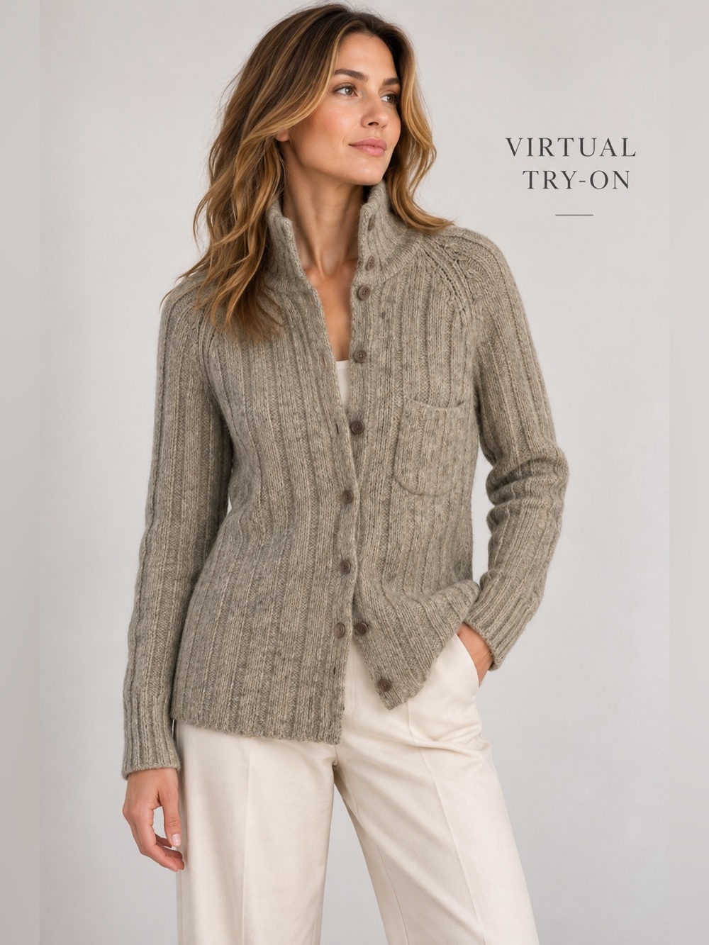 J.Crew Women’s 80% Wool Chunky Ribbed Cardigan High Neck Button Front Size S